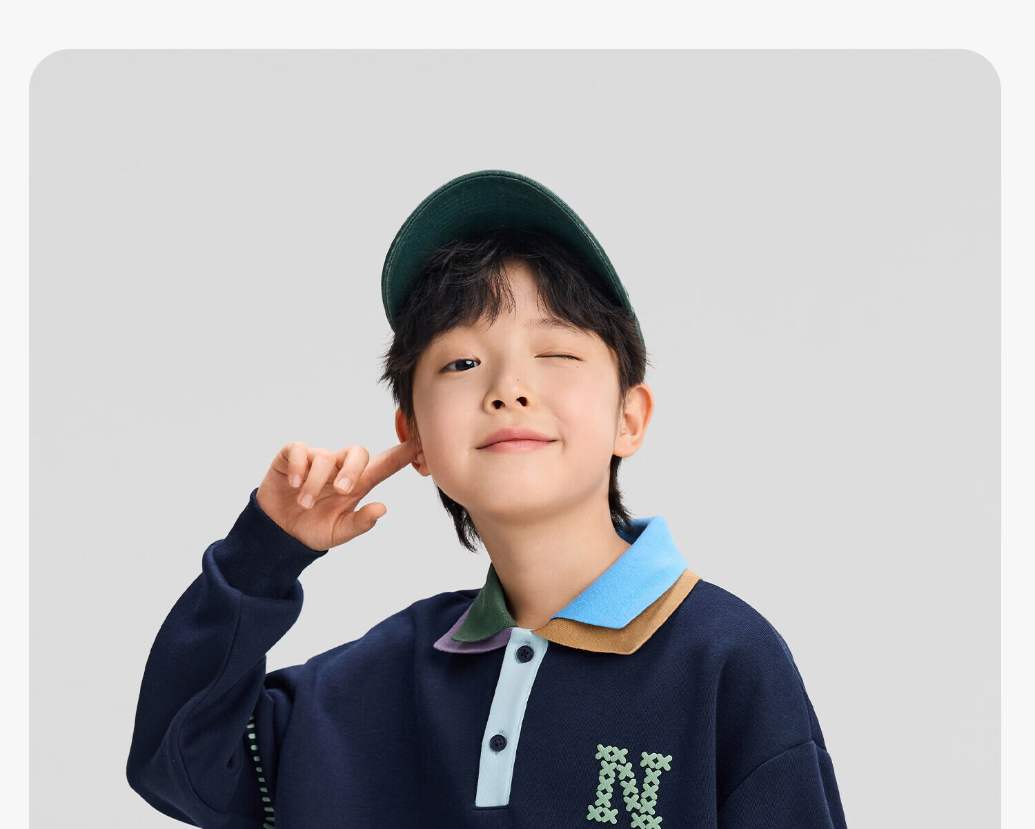 Zuo Xi Boys' Polo Collar Sweatshirt 2026 New College Colorblock Children's Spring Top Deep Navy 170 16